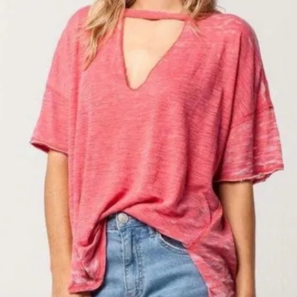 We the Free Jordan Burn out Tee Shirt Distressed Lightweight Oversized T Pink M - Picture 1 of 10